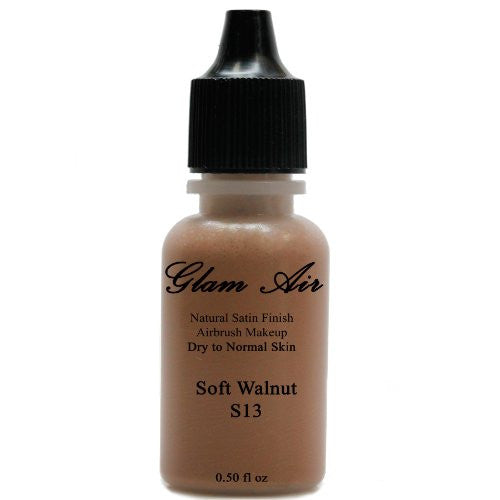 Large Bottle Airbrush Makeup Foundation Satin S13 Soft Walnut Water-based Makeup Lasting All Day 0.50 Oz Bottle By Glam Air