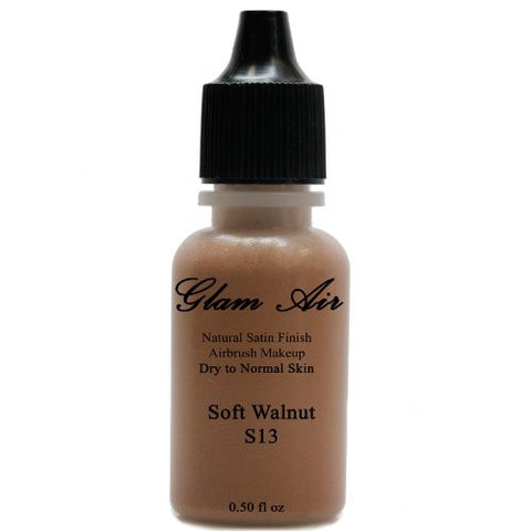 Large Bottle Airbrush Makeup Foundation Satin S13 Soft Walnut Water-based Makeup Lasting All Day 0.50 Oz Bottle By Glam Air - Sexy Sparkles Fashion Jewelry - 1