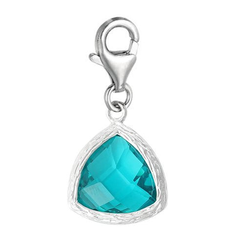 Copper Charm Pendants Blue Birthstone Triangle Bright Sparkly Silver  Cubic Zirconia Faceted