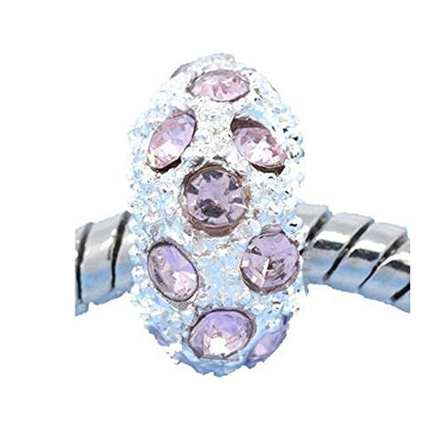 Light Pink Rhinestone Birthstone Charm fits European Snake Chain Charm Bracelet - Sexy Sparkles Fashion Jewelry - 1