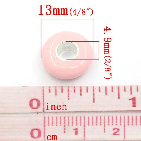 European Charm Beads Flat Round Silver Plated Enamel light Pink - Sexy Sparkles Fashion Jewelry - 2