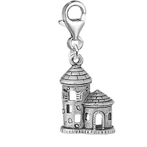 Hollow Fairy Tale Princess Castle Clip on Pendant Charm for Bracelet or Necklace
