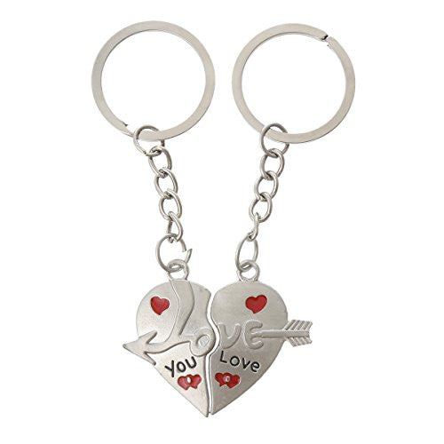 2 Piece Silver Tone Arrow Through Heart Love you Carved Enamel Red Black Key Chain - Sexy Sparkles Fashion Jewelry - 1