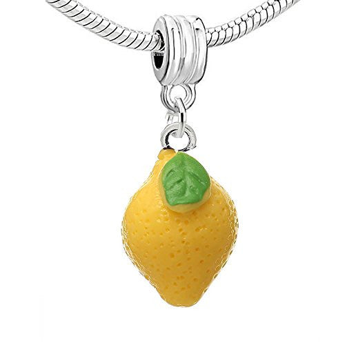 Resin Lemon Yellow Fruit Dangle Charm Pendant for European Snake Chain Bracelet - Sexy Sparkles Fashion Jewelry