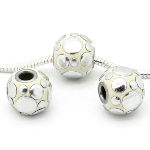 Off White Clay Indonesia Carved Dotted Design Spacer Charm Bead For Snake Chain Bracelet - Sexy Sparkles Fashion Jewelry - 2