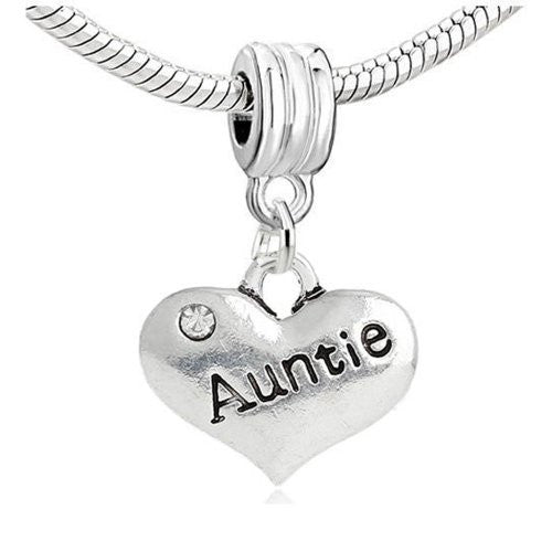 2 Sided Heart w/Crystal Stones For Snake Chain  "Auntie" - Sexy Sparkles Fashion Jewelry