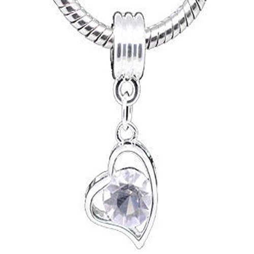 Heart Dangle w/ Crystal for Snake Chain Bracelets (Clear)