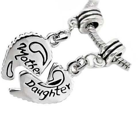 Mother Charm Two Piece" Mother Daughter" Heart Charm Beads for Snake Chain Bracelet - Sexy Sparkles Fashion Jewelry - 2