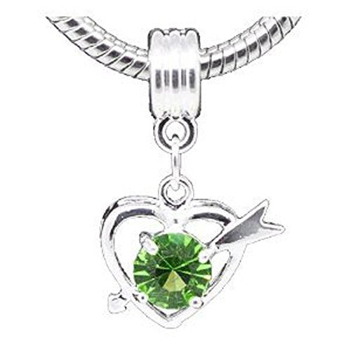 Green Rhinestone Qupid Heart Dangle Charm European Bead Compatible for Most European Snake Chain Bracelet - Sexy Sparkles Fashion Jewelry - 1