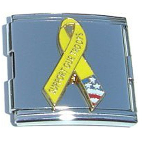 Support Our Troops on Yellow Ribbon Italian Charm Bracelet Link