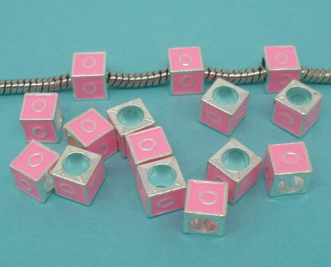"O" Letter Square Charm Beads Pink Enamel European Bead Compatible for Most European Snake Chain Charm Bracelets - Sexy Sparkles Fashion Jewelry - 2