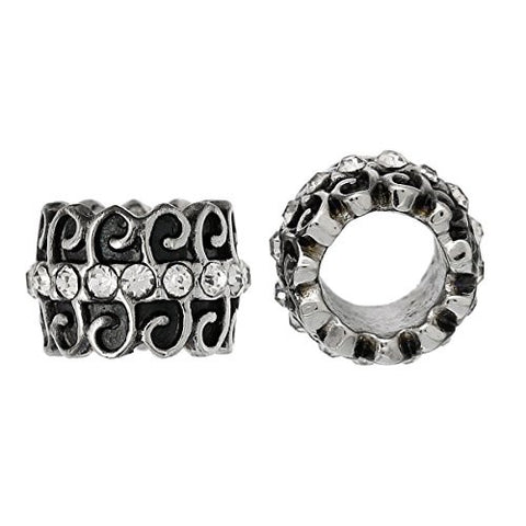 Silver Tone Cylinder with Created Crystals Charm European Bead Compatible for Most European Snake Chain Bracelet - Sexy Sparkles Fashion Jewelry - 2