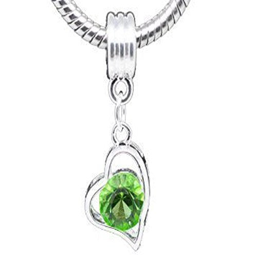 Heart Dangle w/ Crystal for Snake Chain Bracelet (Green)