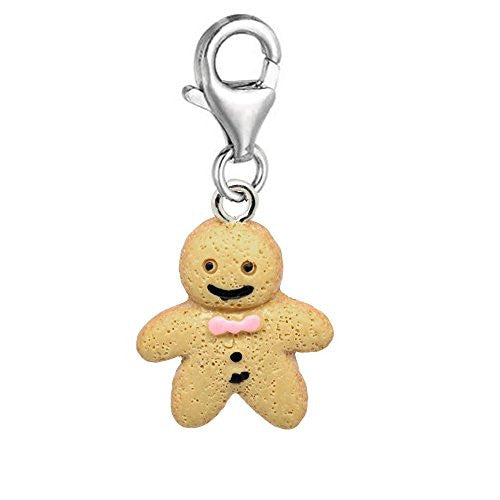Christmas Ginger Bread Man Dangle Pendant for European Clip on Charm Jewelry w/ Lobster Clasp