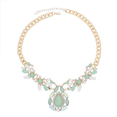 Fashion Jewelry Necklace Gold Tone with Clear Rhinestone Green AB  Acrylic Stones 19 - Sexy Sparkles Fashion Jewelry