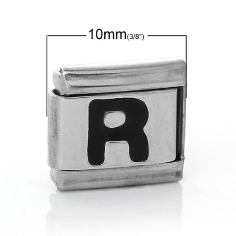 Italian Charm Bracelet Link Square Silver Tone Alphabet Letter (R) - Sexy Sparkles Fashion Jewelry - 2