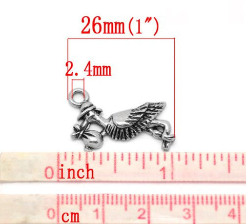 Stork Carrying Baby Charm Pendant for Necklace - Sexy Sparkles Fashion Jewelry - 3