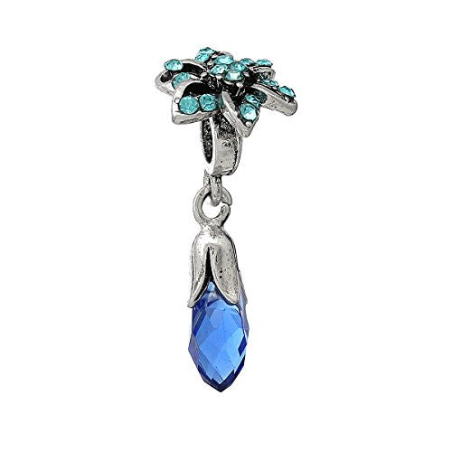 Blue Flower w/ Teardrop  Crystal Bead Compatible for Most European Snake Chain Bracelet - Sexy Sparkles Fashion Jewelry
