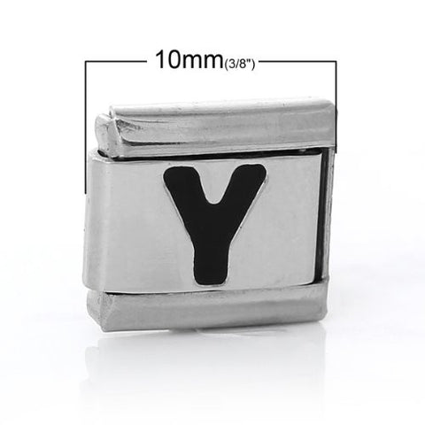 Italian Charm Bracelet Link Square Silver Tone Alphabet Letter (Y) - Sexy Sparkles Fashion Jewelry - 2