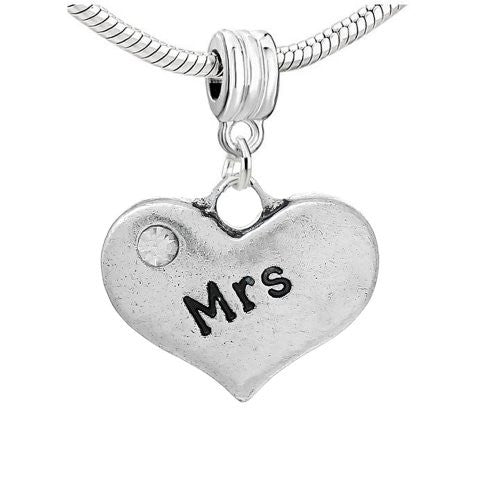 2 Sided Heart w/Crystal Stones For Snake Chain  "Mrs" - Sexy Sparkles Fashion Jewelry