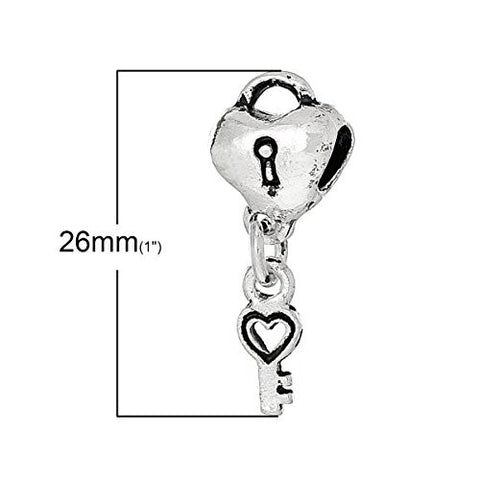 Lovers Lock and Key Charm Spacer Bead For Snake Chain Bracelet - Sexy Sparkles Fashion Jewelry - 3