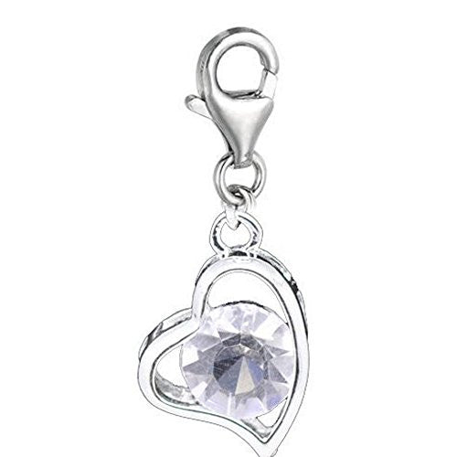 Clip on April Birthstone Charm Pendant for European Jewelry w/ Lobster Clasp