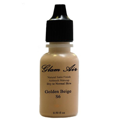 Large Bottle Airbrush Makeup Foundation Satin S6 Golden Beige Water-based Makeup Lasting All Day 0.50 Oz Bottle By Glam Air