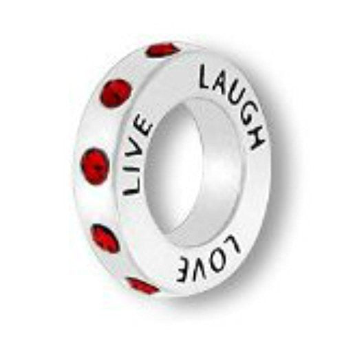 Live Love Laugh W/Red Crystals Bead Compatible with European Snake Chain Bracelet - Sexy Sparkles Fashion Jewelry