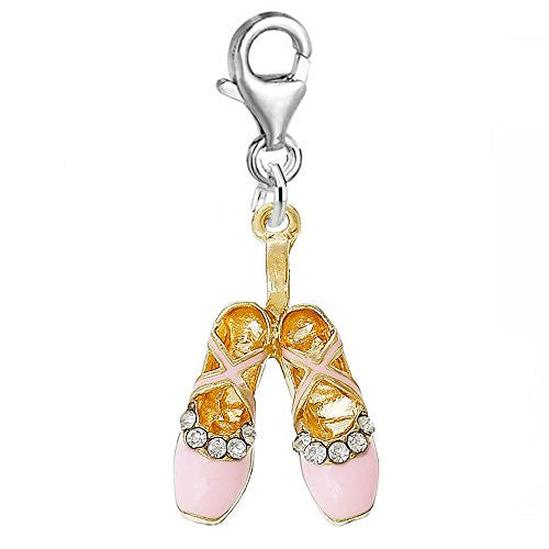 Pink Ballerina Ballet Shoes Clip on Pendant for European Charm Jewelry with Lobster Clasp - Sexy Sparkles Fashion Jewelry