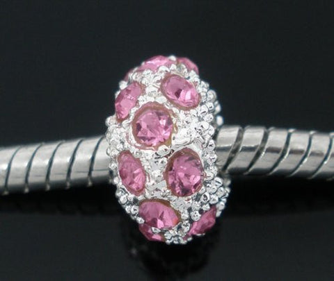 Light Pink Rhinestone Birthstone Charm fits European Snake Chain Charm Bracelet - Sexy Sparkles Fashion Jewelry - 3