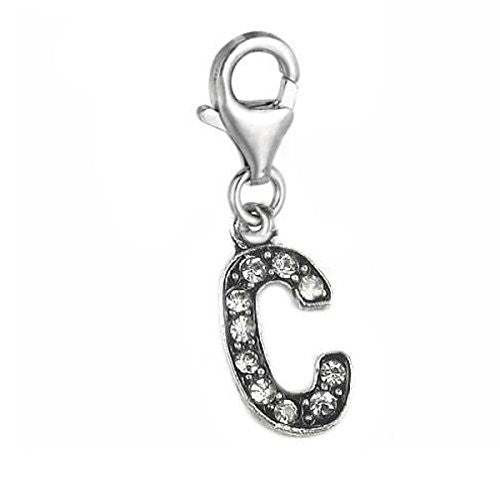 Clip on Letter C Dangle Charm Pendant for European Clip on Charm Jewelry w/ Lobster Clasp