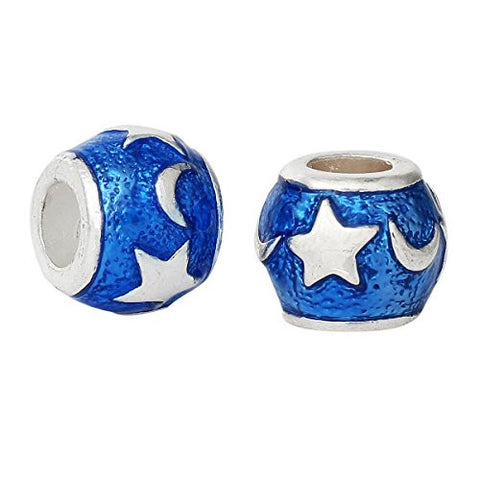 Stars and Moon Design on Blue Enamel Charm European Bead Compatible for Most European Snake Chain Bracelet - Sexy Sparkles Fashion Jewelry - 2