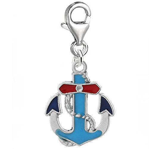 Enamel Blue Red Anchor Clip On Pendant for European Charm Jewelry w/ Lobster Clasp - Sexy Sparkles Fashion Jewelry
