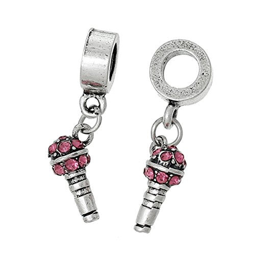 Microphone with Pink Crystals for Snake Chain Charm Bracelet - Sexy Sparkles Fashion Jewelry - 1