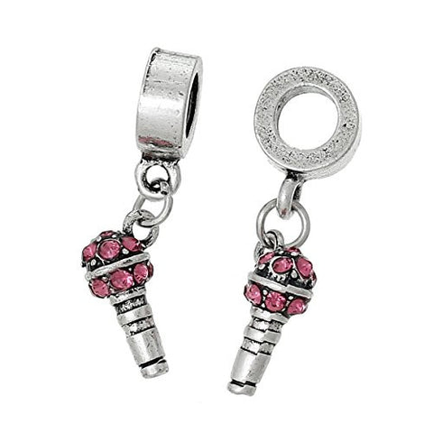 Microphone with Pink Crystals for Snake Chain Charm Bracelet - Sexy Sparkles Fashion Jewelry - 1