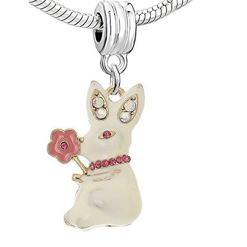 Easter Bunny Rabbit Holding Flower European Bead Compatible for Most European Snake Chain Bracelet - Sexy Sparkles Fashion Jewelry