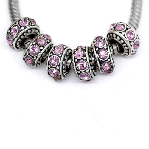Five (5) February Birthstone Beads For Snake Chain Charm Bracelet