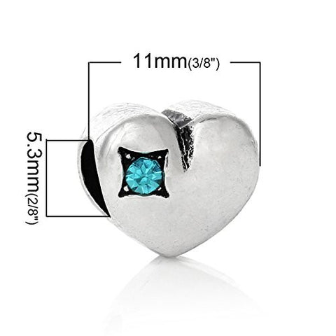 Heart w/ Blue  Crystal Bead Compatible for Most European Snake Chain Bracelet - Sexy Sparkles Fashion Jewelry - 3