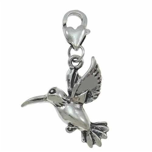 Clip on Hummingbird Charm Dangle Pendant for European Clip on Charm Jewelry w/ Lobster Clasp
