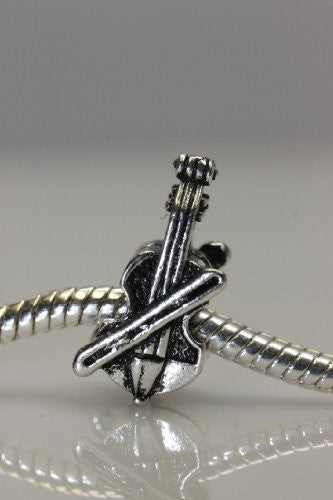Violin Charm European Bead Compatible for Most European Snake Chain Bracelet