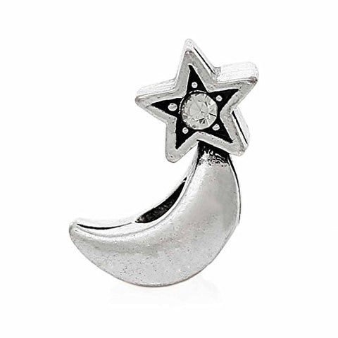 Moon Star W/Clear  Crystals Bead Compatible for Most European Snake Chain Bracelet - Sexy Sparkles Fashion Jewelry - 1