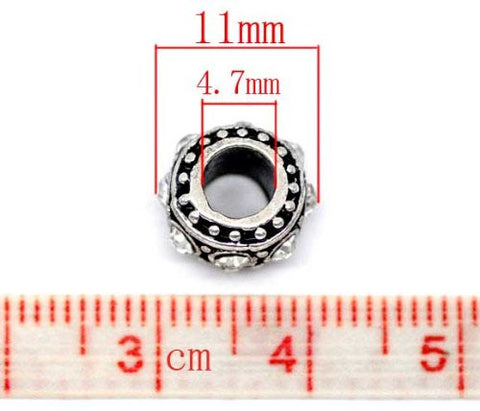 April Birthstone Antique Silver Rhinestone Spacer Beads Fit European Bracelet - Sexy Sparkles Fashion Jewelry - 4