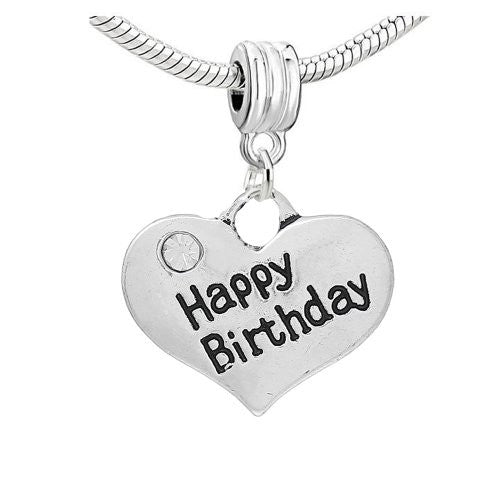 2 Sided Heart w/Crystal Stones For Snake Chain  "Happy Birthday"
