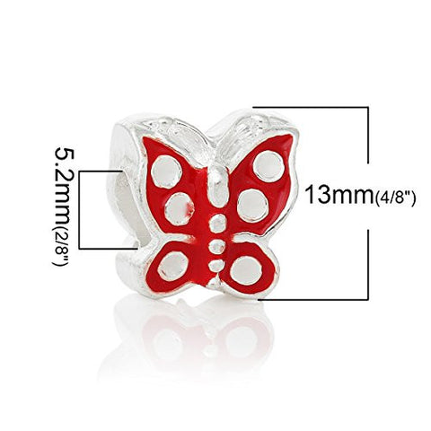 Red Enamel Mother's Day Butterfly European Bead Compatible for Most European Snake Chain Bracelet - Sexy Sparkles Fashion Jewelry - 3