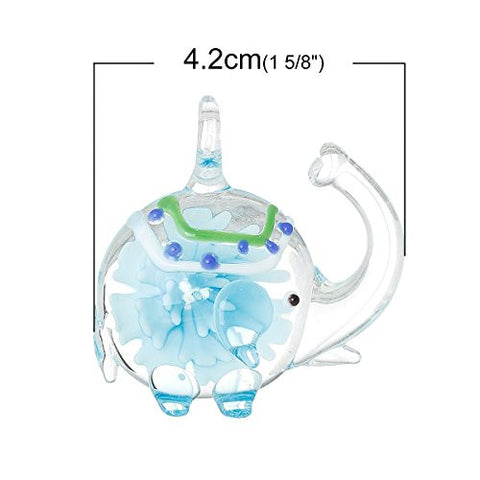 Lampwork Glass Elephant with Flower Pattern Charm Pendant For Necklace (Blue) - Sexy Sparkles Fashion Jewelry - 3