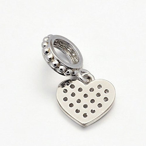 High Quality Silver Tone Clear  Cubic Zirconia Heart Dangle Charm European Bead Compatible for Most European Snake Chain Bracelet - Sexy Sparkles Fashion Jewelry - 2