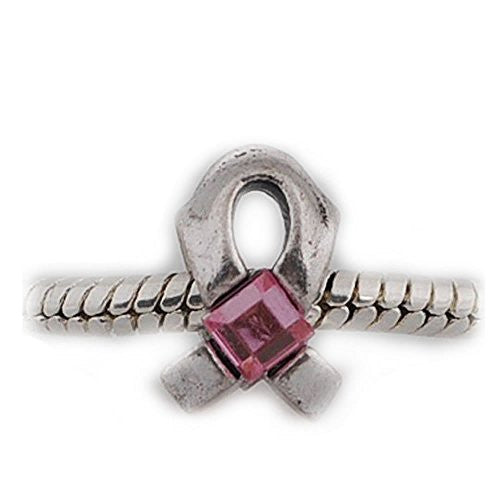 Pink Cancer Awarness Ribbon Charm European Bead Compatible for Most European Snake Chain Bracelet - Sexy Sparkles Fashion Jewelry - 1
