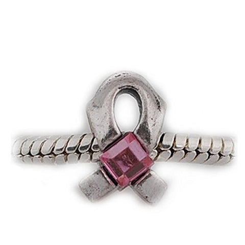 Pink Cancer Awarness Ribbon Charm European Bead Compatible for Most European Snake Chain Bracelet - Sexy Sparkles Fashion Jewelry - 1