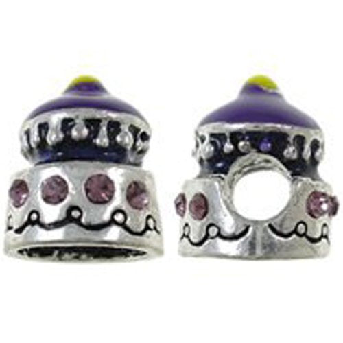 Purple Birthday Cup Cake with  Crystals Bead for Snake Chain Bracelet - Sexy Sparkles Fashion Jewelry