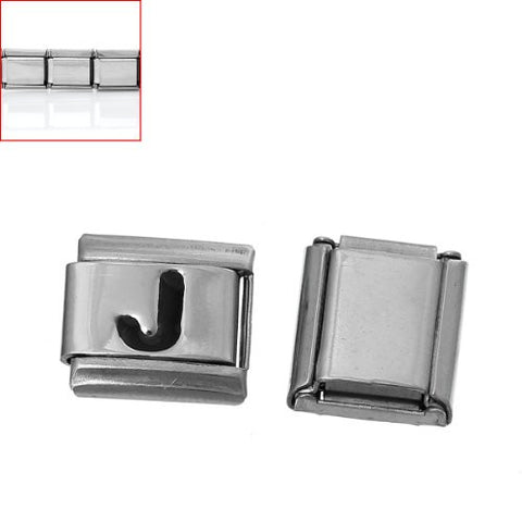 Italian Charm Bracelet Link Square Silver Tone Alphabet Letter (J) - Sexy Sparkles Fashion Jewelry - 3